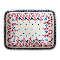 A picture of a Polish Pottery 9"x11" Rectangular Baker (Floral Symmetry) | P104T-DH18 as shown at PolishPotteryOutlet.com/products/9x11-rectangular-baker-floral-symmetry-p104t-dh18