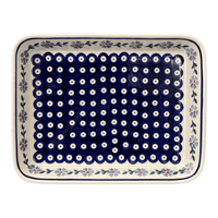 A picture of a Polish Pottery 9"x11" Rectangular Baker (Periwinkle Chain) | P104T-P213 as shown at PolishPotteryOutlet.com/products/9x11-rectangular-baker-periwinkle-chain-p104t-p213