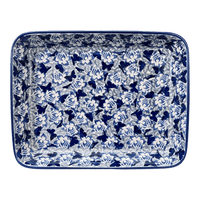 A picture of a Polish Pottery 9"x11" Rectangular Baker (Dusty Blue Butterflies) | P104U-AS56 as shown at PolishPotteryOutlet.com/products/9x11-rectangular-baker-dusty-blue-butterflies-p104u-as56