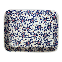 A picture of a Polish Pottery 9"x11" Rectangular Baker (Floral Fireworks) | P104U-BSAS as shown at PolishPotteryOutlet.com/products/9x11-rectangular-baker-floral-fireworks-p104u-bsas