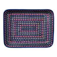 A picture of a Polish Pottery 9"x11" Rectangular Baker (Rings of Flowers) | P104U-DH17 as shown at PolishPotteryOutlet.com/products/9x11-rectangular-baker-dh17-p104u-dh17