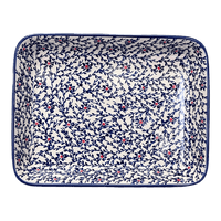 A picture of a Polish Pottery 9"x11" Rectangular Baker (Blue Canopy) | P104U-IS04 as shown at PolishPotteryOutlet.com/products/9x11-rectangular-baker-blue-canopy-p104u-is04