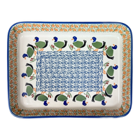 A picture of a Polish Pottery 9"x11" Rectangular Baker (Ducks in a Row) | P104U-P323 as shown at PolishPotteryOutlet.com/products/9x11-rectangular-baker-ducks-in-a-row-p104u-p323
