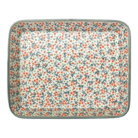 A picture of a Polish Pottery 10" x 13" Rectangular Baker (Peach Blossoms) | P105S-AS46 as shown at PolishPotteryOutlet.com/products/10-x-13-rectangular-baker-peach-blossoms-p105s-as46