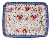 A picture of a Polish Pottery 10" x 13" Rectangular Baker (Ruby Bouquet) | P105S-DPCS as shown at PolishPotteryOutlet.com/products/10x13-rectangular-baker-ruby-bouquet
