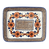 A picture of a Polish Pottery 10" x 13" Rectangular Baker (Bouquet in a Basket) | P105S-JZK as shown at PolishPotteryOutlet.com/products/10-x-13-rectangular-baker-bouquet-in-a-basket-p105s-jzk