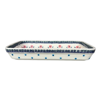 A picture of a Polish Pottery 10" x 13" Rectangular Baker (Floral Symmetry) | P105T-DH18 as shown at PolishPotteryOutlet.com/products/10-x-13-rectangular-baker-floral-symmetry-p105t-dh18