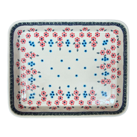 A picture of a Polish Pottery 10" x 13" Rectangular Baker (Floral Symmetry) | P105T-DH18 as shown at PolishPotteryOutlet.com/products/10-x-13-rectangular-baker-floral-symmetry-p105t-dh18