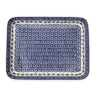 A picture of a Polish Pottery 10" x 13" Rectangular Baker (Butterfly Border) | P105T-P249 as shown at PolishPotteryOutlet.com/products/10-x-13-rectangular-baker-butterfly-border-p105t-p249