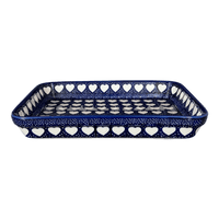 A picture of a Polish Pottery 10" x 13" Rectangular Baker (Sea of Hearts) | P105T-SEA as shown at PolishPotteryOutlet.com/products/10-x-13-rectangular-baker-sea-of-hearts-p105t-sea