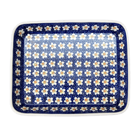 A picture of a Polish Pottery 10" x 13" Rectangular Baker (Paperwhites) | P105T-TJP as shown at PolishPotteryOutlet.com/products/10-x-13-rectangular-baker-paperwhites-p105t-tjp