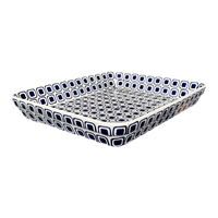 A picture of a Polish Pottery 10" x 13" Rectangular Baker (Navy Retro) | P105U-601A as shown at PolishPotteryOutlet.com/products/10-x-13-rectangular-baker-navy-retro-p105u-601a