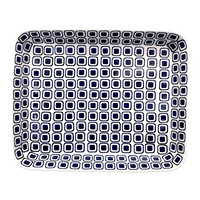 A picture of a Polish Pottery 10" x 13" Rectangular Baker (Navy Retro) | P105U-601A as shown at PolishPotteryOutlet.com/products/10-x-13-rectangular-baker-navy-retro-p105u-601a