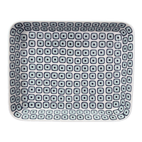 A picture of a Polish Pottery 10" x 13" Rectangular Baker (Green Retro) | P105U-604A as shown at PolishPotteryOutlet.com/products/10-x-13-rectangular-baker-green-retro-p105u-604a