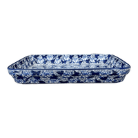 A picture of a Polish Pottery 10" x 13" Rectangular Baker (Dusty Blue Butterflies) | P105U-AS56 as shown at PolishPotteryOutlet.com/products/10-x-13-rectangular-baker-dusty-blue-butterflies-p105u-as56