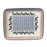 A picture of a Polish Pottery 10" x 13" Rectangular Baker (Ducks in a Row) | P105U-P323 as shown at PolishPotteryOutlet.com/products/10-x-13-rectangular-baker-ducks-in-a-row-p105u-p323