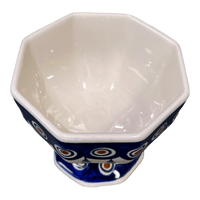 A picture of a Polish Pottery Ice Cream Cup (Peacock) | P113T-54 as shown at PolishPotteryOutlet.com/products/ice-cream-cup-peacock-p113t-54