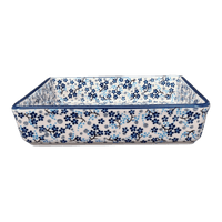 A picture of a Polish Pottery 8" Square Baker (Scattered Blues) | P151S-AS45 as shown at PolishPotteryOutlet.com/products/8-square-baker-scattered-blues-p151s-as45