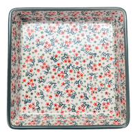 A picture of a Polish Pottery 8" Square Baker (Peach Blossoms) | P151S-AS46 as shown at PolishPotteryOutlet.com/products/8-square-baker-peach-blossoms-p151s-as46