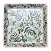A picture of a Polish Pottery 8" Square Baker (Scattered Ferns) | P151S-GZ39 as shown at PolishPotteryOutlet.com/products/8-square-baker-scattered-ferns-p151s-gz39