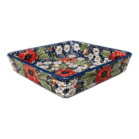 A picture of a Polish Pottery 8" Square Baker (Poppies & Posies) | P151S-IM02 as shown at PolishPotteryOutlet.com/products/8-square-baker-poppies-posies-p151s-im02
