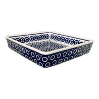 A picture of a Polish Pottery 8" Square Baker (Eyes Wide Open) | P151T-58 as shown at PolishPotteryOutlet.com/products/8-square-baker-eyes-wide-open-p151t-58
