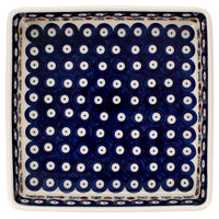 A picture of a Polish Pottery 8" Square Baker (Mosquito) | P151T-70 as shown at PolishPotteryOutlet.com/products/8-square-baker-mosquito-p151t-70