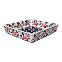 A picture of a Polish Pottery 8" Square Baker (Berry Dot) | P151T-BL04 as shown at PolishPotteryOutlet.com/products/8-square-baker-bl04-p151t-bl04