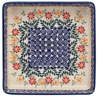 A picture of a Polish Pottery 8" Square Baker (Flower Power) | P151T-JS14 as shown at PolishPotteryOutlet.com/products/8-square-baker-flower-power-p151t-js14