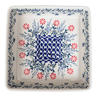 A picture of a Polish Pottery 8" Square Baker (Butterfly Blossoms) | P151T-MM02 as shown at PolishPotteryOutlet.com/products/8-square-baker-butterfly-blossoms-p151t-mm02