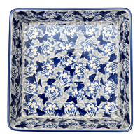 A picture of a Polish Pottery 8" Square Baker (Dusty Blue Butterflies) | P151U-AS56 as shown at PolishPotteryOutlet.com/products/8-square-baker-dusty-blue-butterflies-p151u-as56