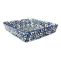 A picture of a Polish Pottery 8" Square Baker (Peacock Parade) | P151U-AS60 as shown at PolishPotteryOutlet.com/products/8-square-baker-peacock-parade-p151u-as60