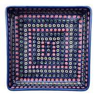 A picture of a Polish Pottery 8" Square Baker (Rings of Flowers) | P151U-DH17 as shown at PolishPotteryOutlet.com/products/8-square-baker-rings-of-flowers-p151u-dh17