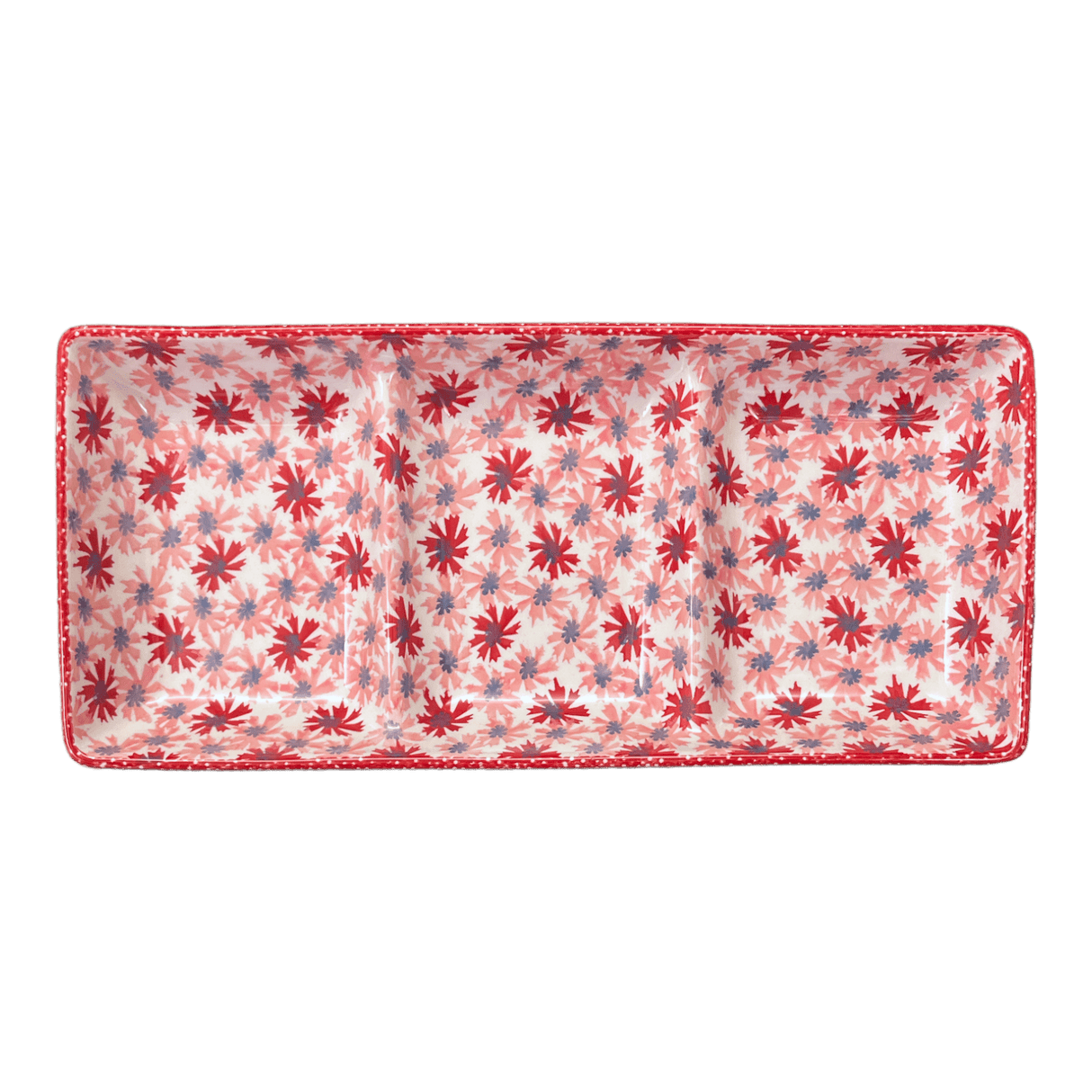 Dish, Divided, 3 Section, 14" x 6.5" in "Scarlet Daisy" by Manufaktura | P155U-AS73