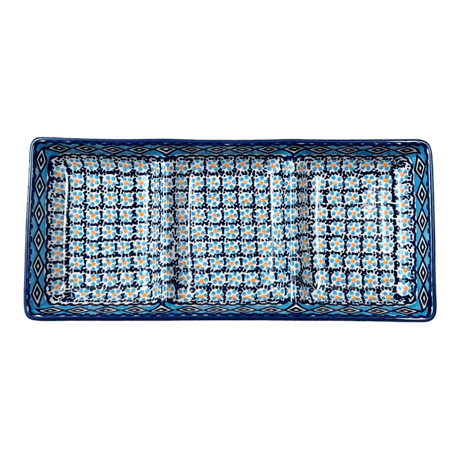 Dish, Divided, 3 Section, 14" x 6.5" in "Blue Diamond" by Manufaktura | P155U-DHR