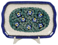 A picture of a Polish Pottery 11.5" x 17" Rectangular Platter (Pansies) | P158S-JZB as shown at PolishPotteryOutlet.com/products/11-5x17-rectangular-platter-pansies