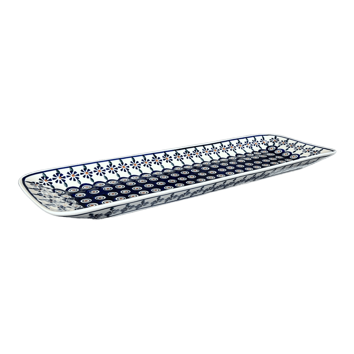 Platter, Rectangular, Long, 19.5" x 6.75" in "Floral Peacock" by Manufaktura | P204T-54KK