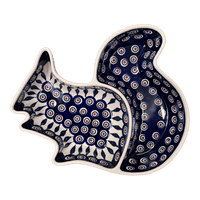 A picture of a Polish Pottery Squirrel Dish (Peacock) | P209T-54 as shown at PolishPotteryOutlet.com/products/squirrel-dish-peacock-p209t-54