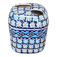 A picture of a Polish Pottery Toothbrush Holder (Blue Diamond) | P213U-DHR as shown at PolishPotteryOutlet.com/products/toothbrush-holder-blue-diamond-p213u-dhr