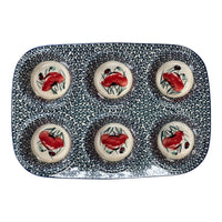 A picture of a Polish Pottery Muffin Pan (Poppy Paradise) | F093S-PD01 as shown at PolishPotteryOutlet.com/products/muffin-pan-poppy-paradise-f093s-pd01