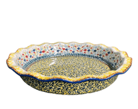 A picture of a Polish Pottery 12.5" Wavy Edge Baker (Sunlit Wildflowers) | Z160S-WK77 as shown at PolishPotteryOutlet.com/products/wavy-edge-baker-sunlit-wildflowers-z160s-wk77