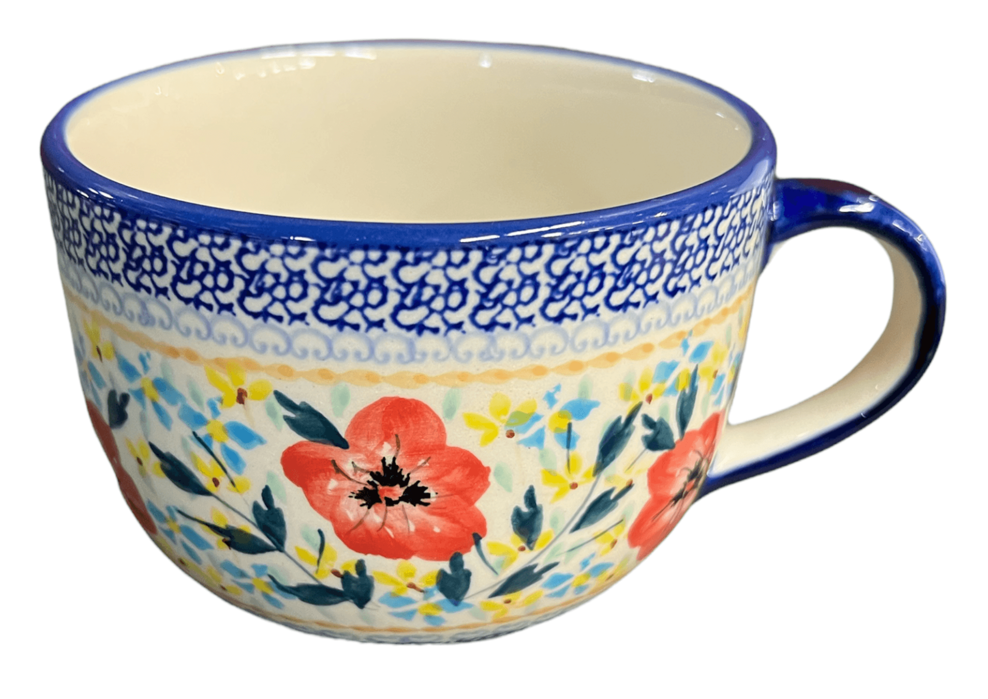 Polish Pottery - Large Latte/Soup Cups - Peacock - The Polish Pottery Outlet