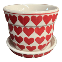 A picture of a Polish Pottery Small Flower Pot W/Saucer (Whole Hearted Red) | D035T-SEDC as shown at PolishPotteryOutlet.com/products/small-flower-pot-w-saucer-whole-hearted-red-d035t-sedc