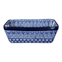A picture of a Polish Pottery CA 8" x 5" Bread Baker (Blue Wheels) | A603-884X as shown at PolishPotteryOutlet.com/products/bread-baker-blue-wheels-a603-884x