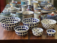 A picture of a Polish Pottery 9" Bowl (Whole Hearted) | M086T-SEDU as shown at PolishPotteryOutlet.com/products/9-bowls-whole-hearted