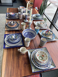 A picture of a Polish Pottery 11.25" Square Dinner Plate (Bundled Bouquets) | T145S-JZ33 as shown at PolishPotteryOutlet.com/products/11-25-square-dinner-plate-bundled-bouquets