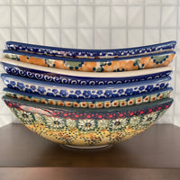 A picture of a Polish Pottery Medium Nut Dish (Autumn Harvest) | M113S-LB as shown at PolishPotteryOutlet.com/products/medium-nut-dish-autumn-harvest