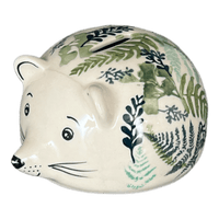 A picture of a Polish Pottery Hedgehog Bank (Scattered Ferns) | S005S-GZ39 as shown at PolishPotteryOutlet.com/products/hedgehog-bank-scattered-ferns-s005s-gz39