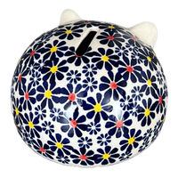 A picture of a Polish Pottery Hedgehog Bank (Field of Daisies) | S005S-S001 as shown at PolishPotteryOutlet.com/products/hedgehog-bank-field-of-daisies-s005s-s001