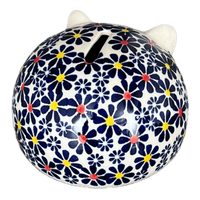 A picture of a Polish Pottery Bank, Hedgehog, 2.5" in "Field of Daisies" by Manufaktura | S005S-S001 as shown at PolishPotteryOutlet.com/products/hedgehog-bank-field-of-daisies-s005s-s001